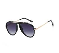 RRNTTTM Luxury Retro Oversized Big Frame Women Sunglasses Gradient Tea Color Oval Pilot Shades UV400 Cool Men Sun Glasses,Black Gray