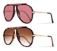 RRNTTTM Luxury Retro Oversized Big Frame Women Sunglasses Gradient Tea Color Oval Pilot Shades UV400 Cool Men Sun Glasses,2pcs,red leopard