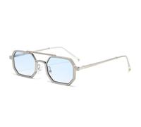 RRNTTTM Retro Double Bridges Men Small Sunglasses Fashion Clear Ocean Gradient Lens Eyewear Women Metal Frame(Silver blue gradient)