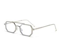 RRNTTTM Retro Double Bridges Men Small Sunglasses Fashion Clear Ocean Gradient Lens Eyewear Women Metal Frame(Silver clear)