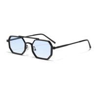 RRNTTTM Retro Double Bridges Men Small Sunglasses Fashion Clear Ocean Gradient Lens Eyewear Women Metal Frame(Black blue gradient)