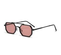RRNTTTM Retro Double Bridges Men Small Sunglasses Fashion Clear Ocean Gradient Lens Eyewear Women Metal Frame(Black red tea)