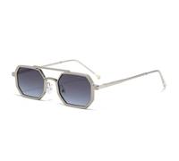 RRNTTTM Retro Double Bridges Men Small Sunglasses Fashion Clear Ocean Gradient Lens Eyewear Women Metal Frame(Silver gray blue)