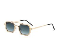 RRNTTTM Retro Double Bridges Men Small Sunglasses Fashion Clear Ocean Gradient Lens Eyewear Women Metal Frame(Golden gray gradient)