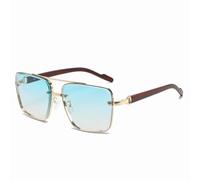 RRNTTTM Sunglasses Men Metail Frame Glasses Wood Grain Legs Male Sun Glasses(C4 Gold Cyan)