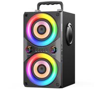 RRNUY Bluetooth Speaker 100W Portable Big Powerful Deep Bass Loud Sound Wireless Boombox with Subwoofer TWS LED Lights DSP Large Wooden Speakers for Outdoor Home Party