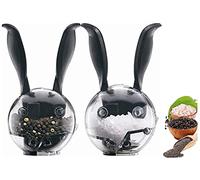 RROAD Manual Salt and Pepper Mill Set ，Mini Manual Black Pepper Grinder Multifunction Cruet Spice Grinder Ball Shape Black Rabbit Ears Design Kitchen Tools(2Pcs)