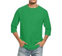 Rrongwn 3/4 Sleeve Men's Regular Fit Baseball Shirt Men Modern Sports T-Shirts Fitness T-Shirt Men's Plain Crew Neck T-Shirt Men's Plus Sizes Comfortable Undershirt, Green, L