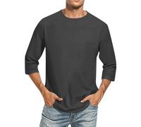 Rrongwn 3/4 Sleeve Men's Regular Fit Baseball Shirt Plain Versatile Crew Neck T-Shirt Comfortable Summer Undershirt Sports Shirt Running Shirt Casual Long Pullover, darkgray, XL