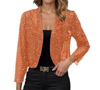 Rrongwn Bolero Women's Glitter Cardigan Elegant Festive Tops Party Jacket Sequins Bolero Jacket Lightweight Shoulder Jacket Traditional Cardigan Shrug Outfit Festival Blouse, orange, M