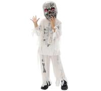 Rrongwn Children's 3D Skeleton Jumpsuit, Bone Halloween Costume, Full Body Suit with Horror Glow Headpiece