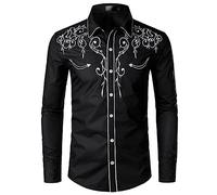 Rrongwn Cowboy Costume Men's Fashion Traditional Shirt Slim Fit Casual Shirt Vintage Shirts Country Outfit Shirts Cotton Business Shirt Stretch Long Sleeve Men's Shirts Hippie Shirts with Pockets, A