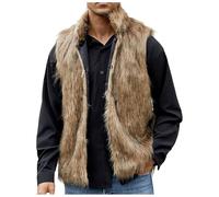 Rrongwn Fur Vest Men's Short Vest Faux Fur Coat Jacket Faux Fur Waistcoat Sleeveless Winter Jacket Parka Fur Coat Thick Warm Soft Fur Vest, A Brown, L