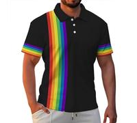 Rrongwn Gay Pride LGBT Rainbow Flag Pattern Men's Polo Shirts Short Sleeve Moisture Wicking Fashion Shirt For Men Button Down Polo Shirt Hawaiian Shirt Beach Shirt, black, XL