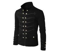 Rrongwn Halloween Costume Men's Steampunk Coat Hussar Napoleon Military Drumers Parade Jacket Renaissance Medieval Jacket Victorian Court Uniform Gothic Tailcoat Pirate Vampire Cosplay, black, XL