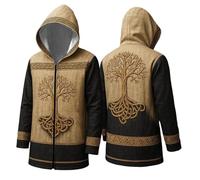 Rrongwn Halloween Viking Medium Length Hoodie 3D Printed Odin Myth Spring Autumn Men Women Capes Medieval Cosplay Costume, khaki, M