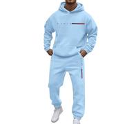 Rrongwn Jogging Suit, Men's Paris Print Tracksuit, Leisure Suit with Oversized Essentials Pullover, Y2K Stussy Hoodie and Baggy Cotton Jogging Bottoms, Long Tracksuit Bottoms, lightblue, L