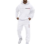 Rrongwn Jogging Suit, Men's Paris Print Tracksuit, Leisure Suit with Oversized Essentials Pullover, Y2K Stussy Hoodie and Baggy Cotton Jogging Bottoms, Long Tracksuit Bottoms, White, S
