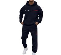 Rrongwn Jogging Suit, Men's Paris Print Tracksuit, Leisure Suit with Oversized Essentials Pullover, Y2K Stussy Hoodie and Baggy Cotton Jogging Bottoms, Long Tracksuit Bottoms, navy, L