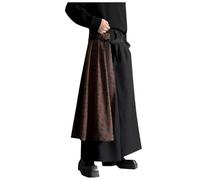 Rrongwn Kimono Men's Kendo Samurai Skirt Irregular Hem Kilt Japanese Style Samurai Hakama Skirt Large Sizes Men's Trousers Traditional Plain Samurai Outfit Casual Loose Clothing, black, XL