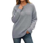 Rrongwn Knitted Jumper Women's Elegant Plain Knitted Jumper Autumn Winter Merino Wool Pullover Thin Fine Knit Winter Jumper Stretch Warm Wool Pullover Basic Crew Neck Jumper, gray, XXL