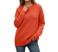 Rrongwn Knitted Jumper Women's Elegant Plain Knitted Jumper Autumn Winter Merino Wool Pullover Thin Fine Knit Winter Jumper Stretch Warm Wool Pullover Basic Crew Neck Jumper, orange, XL