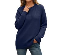 Rrongwn Knitted Jumper Women's Elegant Plain Knitted Jumper Autumn Winter Merino Wool Pullover Thin Fine Knit Winter Jumper Stretch Warm Wool Pullover Basic Crew Neck Jumper, dark blue, XL