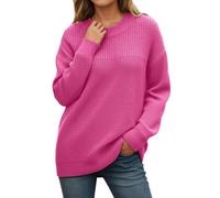 Rrongwn Knitted Jumper Women's Elegant Plain Knitted Jumper Autumn Winter Merino Wool Pullover Thin Fine Knit Winter Jumper Stretch Warm Wool Pullover Basic Crew Neck Jumper, hot pink, XL