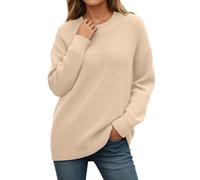 Rrongwn Knitted Jumper Women's Elegant Plain Knitted Jumper Autumn Winter Merino Wool Pullover Thin Fine Knit Winter Jumper Stretch Warm Wool Pullover Basic Crew Neck Jumper, beige, S
