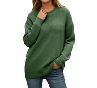 Rrongwn Knitted Jumper Women's Elegant Plain Knitted Jumper Autumn Winter Merino Wool Pullover Thin Fine Knit Winter Jumper Stretch Warm Wool Pullover Basic Crew Neck Jumper, Green, S