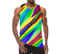 Rrongwn LGBT Gay Pride Summer Sports Multicoloured Rainbow Vest Colourful Sleeveless Pattern Men's Vest Running Shirt Clothing Pride Flag Hawaii Casual Sleeveless Shirts Muscle Shirts, blue, M