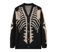 Rrongwn Men's Black Skeleton Cardigan Casual Sweater Warm Transition Jacket Warm Leisure Jacket Knitted Winter Coat Slim Fit Sweat Jacket Slim Fit Leisure Jacket, E, S