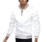Rrongwn Men's Bomber Jacket, Lightweight Transition Jacket, US Aviator Jacket with Inner Pocket, Basic Bomber Windbreaker, Casual, Stand-Up Collar, Blouson, Autumn, Spring, Bomber Jacket, White, XL