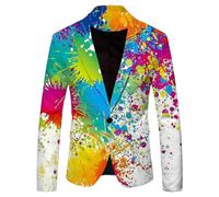 Rrongwn Men's Colourful Men's Ink Splash Colour Printed Suit Jacket Colourful, Cool, Included, Free Casual Suit Jacket Trendy Personalised Suit, yellow, XXL