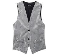 Rrongwn Men's Glitter Suit Vest Sequin Suit Gilet Jacket V-Neck with Button Trim Formal Tailcoat Business Jacket Tuxedo Waistcoat, silver, L