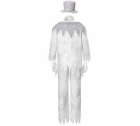 Rrongwn Men's Halloween Ghost Groom Costume Magician Crazy Hat Circus Stage Costume White Victorian Suit for Carnival Theme Party