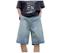 Rrongwn Men's Jorts Baggy Shorts Y2k Hip Hop Vintage Denim Shorts Bermuda Casual Teenager Boys Streetwear with Wide Leg Street Dance Trousers Jeans Shorts, Blue, L