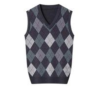 Rrongwn Men's Knitted Vest Sleeveless V-Neck Sweater Vest Checked Argyle Pullover Vest Fleece Lining Sweat Jacket Gentleman Knitwear Autumn Winter Wool Vest for Men, darkgray, M