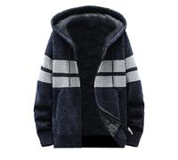Rrongwn Men's Long-Sleeved Cardigan with Hood Cable Knit Fleece Lined Cardigan Breathable Leisure Jacket Thin Transition Jacket Warm Winter Jacket Fine Knit Fleece Jacket, navy, 3XL