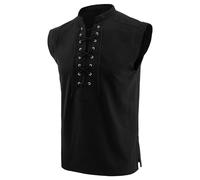 Rrongwn Men's Medieval Tank Top Sleeveless Viking Costume Lace-up Shirt Renaissance Victorian Steampunk Pirate for Men Medieval Costume Shirt with Stand-Up Collar, black, 3XL