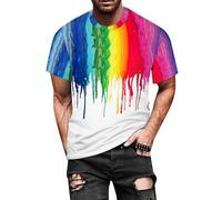 Rrongwn Men's Personalised T-Shirt 3D Printed Short Sleeve Cool Tie Dye Rainbow Colourful Pattern Tee Colourful Abstract Graffiti Funny Printed Top Fashion Crew Neck Streetwear, White, XXL