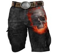 Rrongwn Men's Skull Shorts Vintage Printed Motif Cargo Shorts Bermuda Summer Casual Short Trousers Gothic Horror Nu Goth Rockwear Cotton Cool Trend Street Style Leisure Shorts, 01 Orange, M