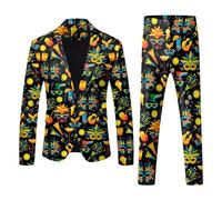 Rrongwn Men's Suit 2-Piece Slim Fit One Button Suits Wedding Business Jacket Trousers 70 Years Hippie Outfit Crazy Prom Suit Fitness Sportswear