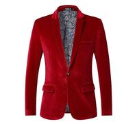 Rrongwn Men's Velvet Blazer Sports Coat Stylish Suit Elegant Transition Jacket Loose Daily Formal Tuxedo Regular Fit Sporty Leisure Suit, Red, L