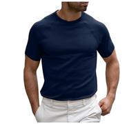 Rrongwn Plain T-Shirts with Crew Neck, Men's Short Sleeve Basic Slim Fit Knitted Jumper Tees Short Sleeve Casual Tops Stretch Casual Comfortable Tops, darkblue, L