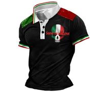 Rrongwn Polo Shirt Men's Italian Flag Print T-Shirt Halloween Costume Loose Short Sleeve Shirt Fashion Hip Hop Vintage T-Shirts Comfortable Muscle Shirt Loose Streetwear, Black (black 4), XXL