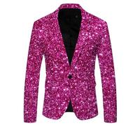 Rrongwn Sequin Suit Men's Modern Jacket Regular Fit Sequin Blazer Long Sleeve Jacket Shiny Suit Jacket Festive Coat Sequins Sequin Suits Men Golden Suit Jackets Carnival Costume, hot pink, 3XL