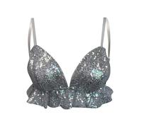 Rrongwn Sequin Top Women's Sexy Sequin Top Carnival New Year's Eve Outfit Elegant Glitter Tops Sleeveless Tank Top Party Halterneck Bra Strap Tops Glitter Top, silver, XS