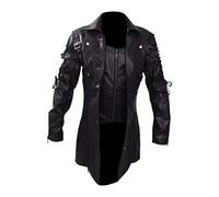 Rrongwn Steampunk Leather Jacket Men's Biker Jacket Long Jacket Vintage Leather Coat Punk Motorcycle Men's Coat Trench Coats Functional Jacket Casual Leisure Jacket Heavy Metal Style Cycling Jacket,