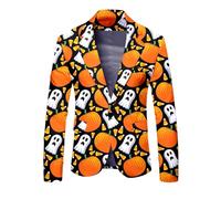 Rrongwn Suit Jacket Men's Halloween Blazer Jacket Pumpkin Print Suit Jacket Halloween Costume One Button Tuxedo Jacket Slim Fit Stretch Jacket Regular Blazer Regular Fit Coat, orange, XL
